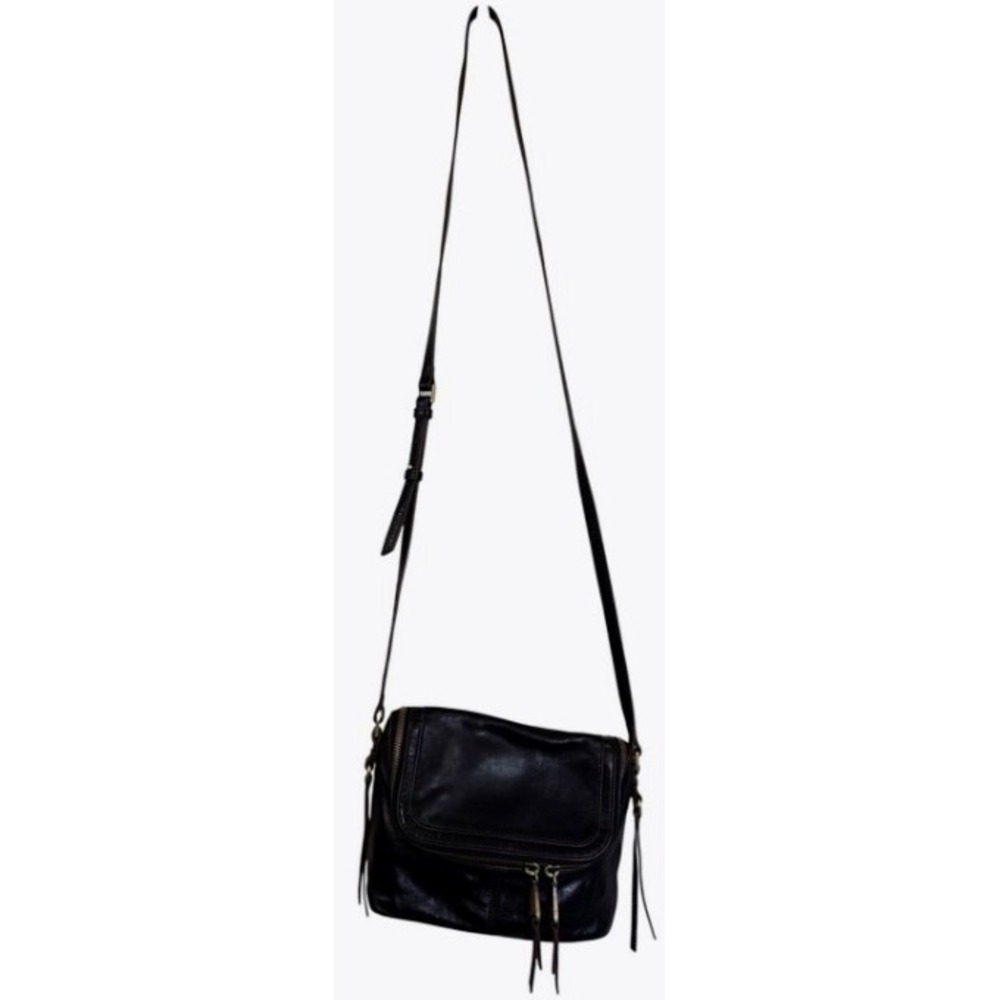 HOBO International Black Leather Crossbody Bag Y2K Boho Moto Brass Tassel Zip - Picture 2 of 16